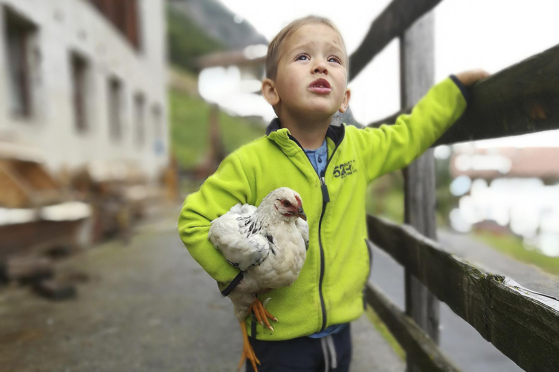 Moritz con sua gallina preferita